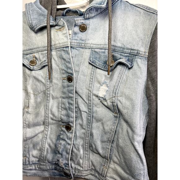 Hollister cropped denim jean jacket womens small y2k 2000s trendy rocker punk - Picture 2 of 7
